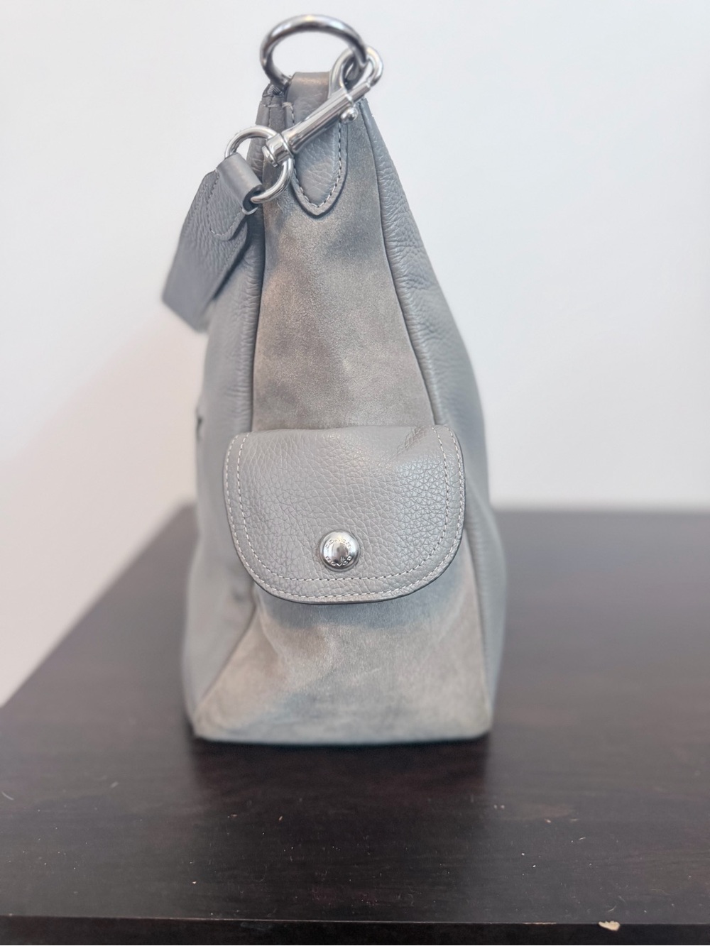 COACH Pennie Pebbled Leather & Suede Shoulder Bag Light Gray Style F2181-C1522 - Picture 4 of 12